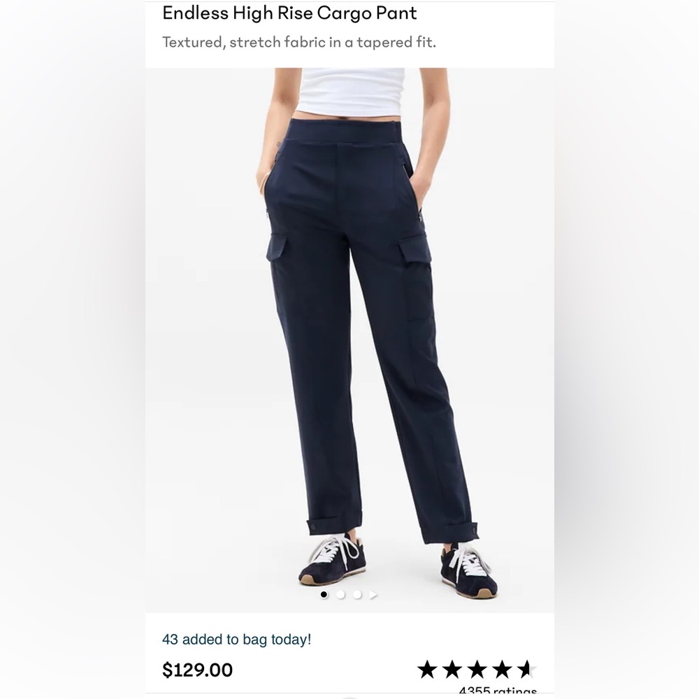 Athleta Endless High Rise Cargo Pant, Size 12, Navy